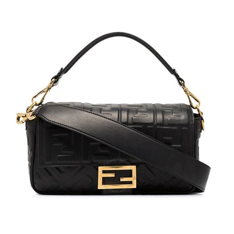 Fendi Black Baguette FF Leather Shoulder Bag 8BR600